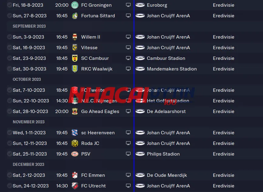 Nên theo dõi lịch thi đấu Vô địch quốc gia Hà Lan hàng ngày